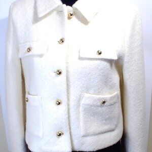 Reformation Creme Wool and Polyester Jacket with Gold Buttons and pockets.